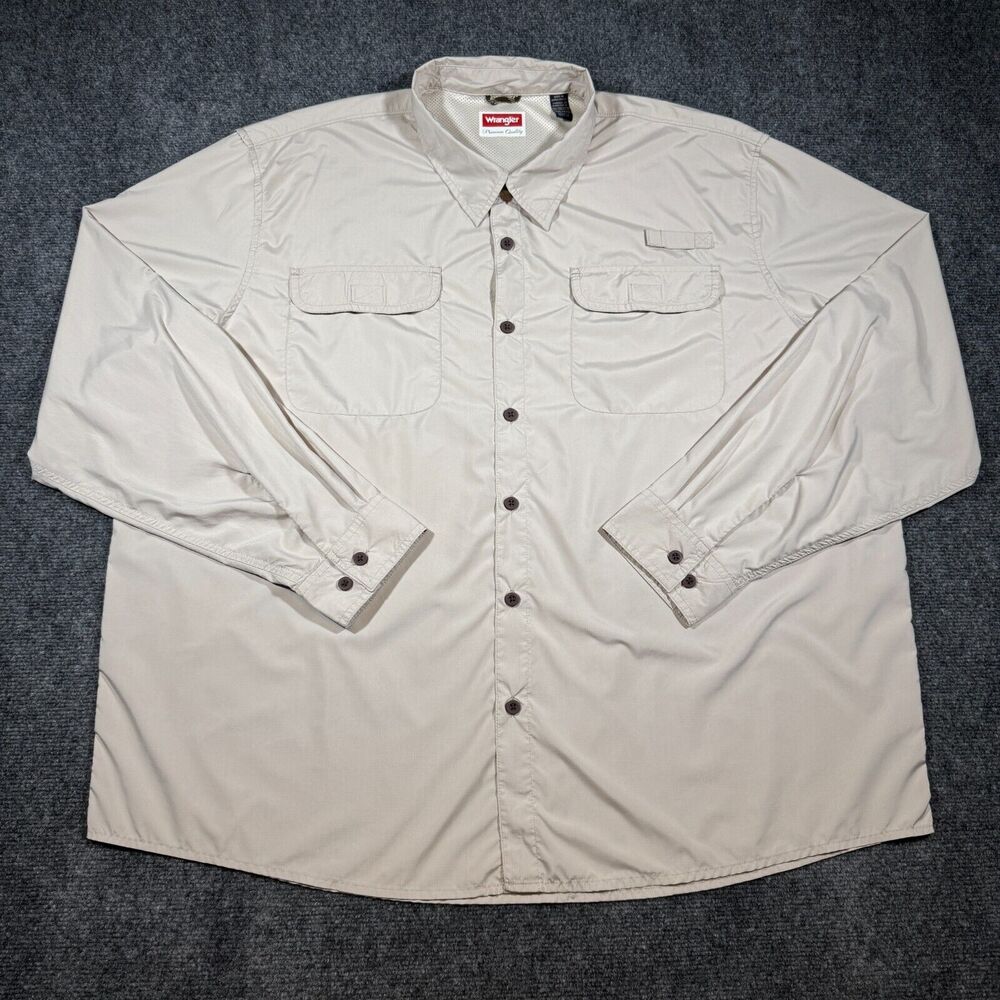 Wrangler Premium Quality Long Sleeve Vented Shirt Mens 3XL Tan Hiking Fishing